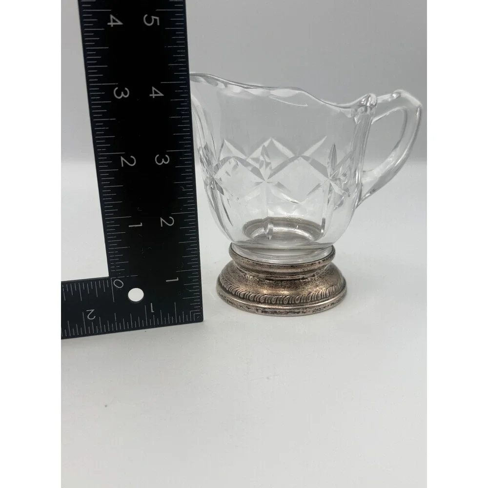 Duchin Creation Sterling Silver Weighted Base Cut Glass Creamer and Sugar Set